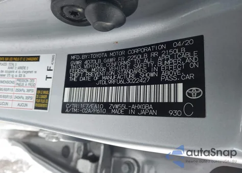 2020 Toyota Prius Xle Awd-E из США, поврежденный, VIN JTDL9RFU6L3022427